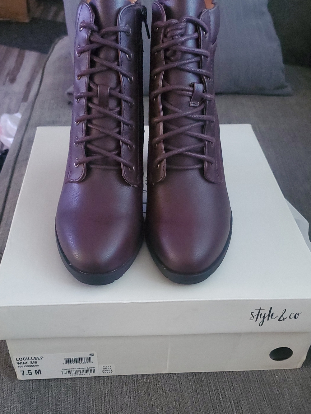 Style & Co Laurellee Wine Lace Up Dress Boots Size 7.5 Brand New